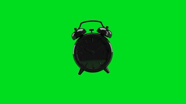 A sleek black analog alarm clock centered against a vibrant green background