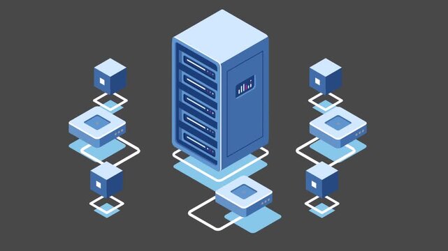 Isometric server room and data center rack vector illustration background concept for cloud database analytics and network infrastructure connectivity