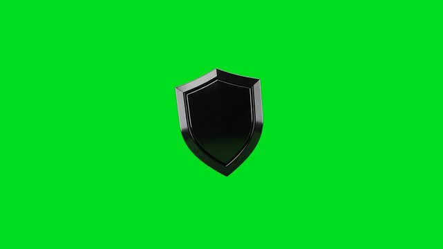 A sleek 3d rendered black shield isolated against a vibrant green background