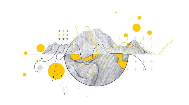 Trendy abstract wireframe background. Modern science or technology art elements. Surface illustration.