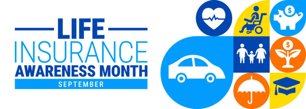 Life Insurance Awareness Month Background Banner Concept with Financial Icons, Observance Poster Design Template