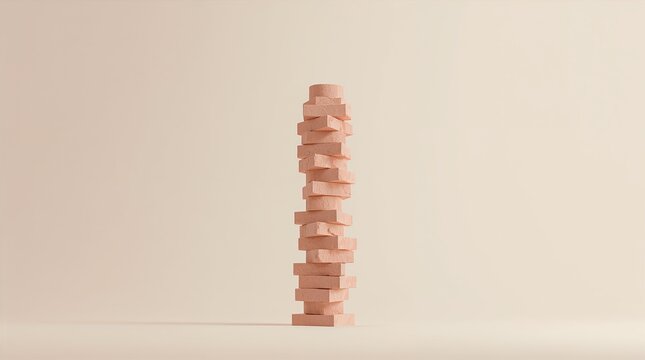 Stacked Wooden Blocks Tower Balancing Risk and Stability Business Concept