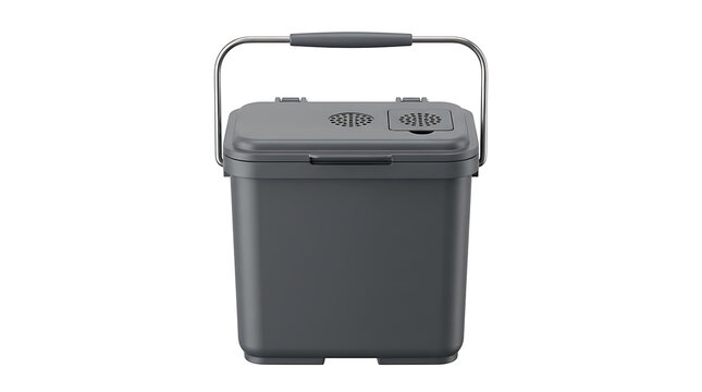Modern electric cooler box isolated on transparent background for outdoor picnics