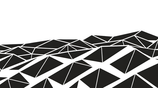 Abstract geometric mountain landscape design with black and white triangles