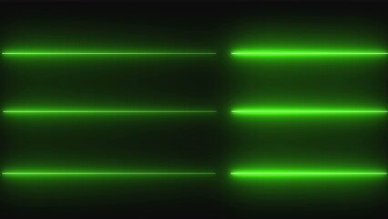 Bright neon green light lines glowing on a dark background set of abstract horizontal beams for modern technology design elements and futuristic digital effects © Mursalin