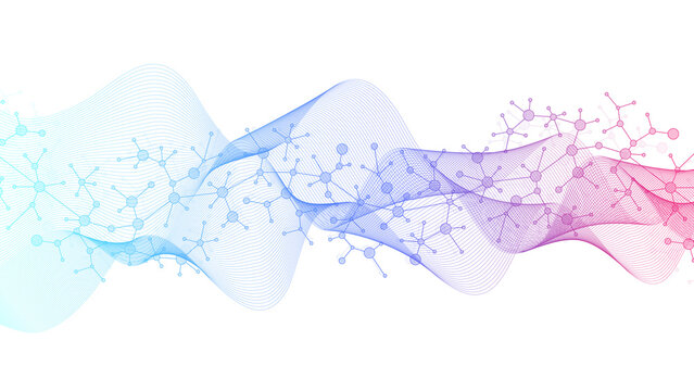 Colorful molecules background. DNA helix, DNA strand, DNA Test. Molecule or atom, neurons. Abstract structure for science or medical background, banner. Scientific illustration