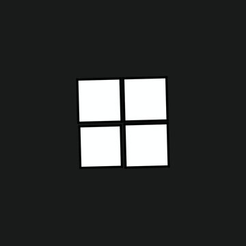 A stark white monochrome two by two neo-brutalist tile grid with heavy black borders rotates ninety degrees in sharp steps popping each quadrant tile forward