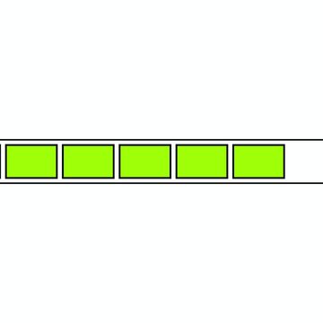 A brutalist marquee ticker block in lime green with black text-box borders scrolls horizontal generic block shapes continuously snapping into place