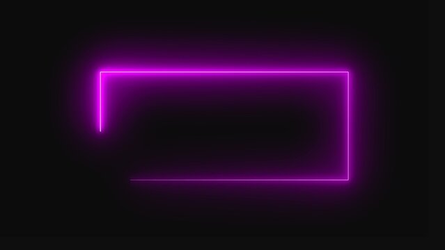 A bright purple glowing neon rectangle frame sign with a modern light effect isolated on a dark background for design projects and digital graphic templates
