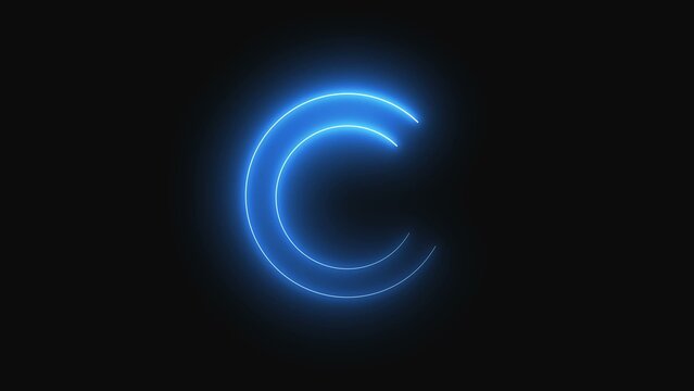 Glowing blue neon letter c sign shining with bright light on a dark black background for modern technology style digital design and creative text typography