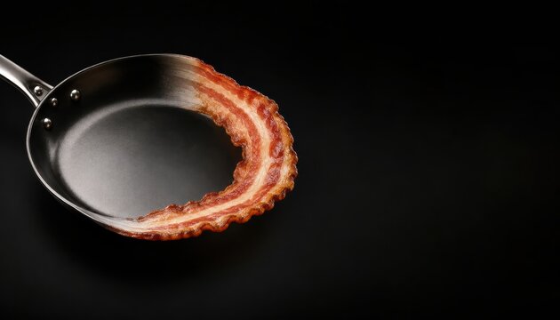 Frying Pan Rim Transforming Into Crispy Bacon on Dark Background