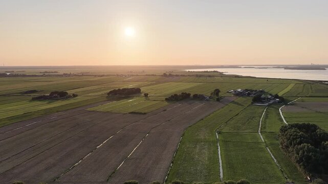 Netherland Benelux Holland Bunschoten and Spakenburg in Utrecht Provence Eem Meer Lake Kanal Village Flat Farm Land Aerial Drone