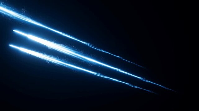 Bright blue glowing streaks trailing diagonally across empty black space