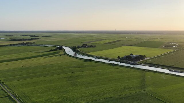 Netherland Benelux Holland Bunschoten and Spakenburg in Utrecht Provence Eem Meer Lake Kanal Village Flat Farm Land Aerial Drone