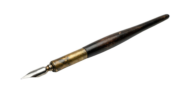 Antique wooden calligraphy dip pen isolated on transparent background