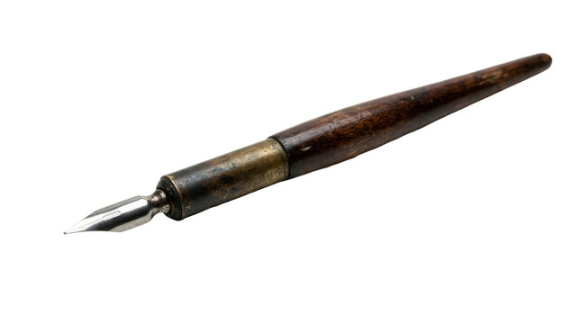 Vintage wooden dip pen with metal nib isolated on transparent background