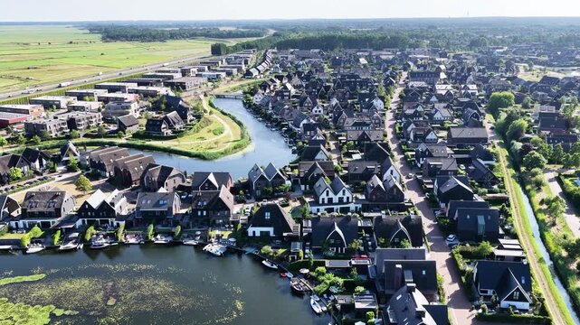 Netherland Holland Benelux Gooimeer Lake Huizen and Blaricum Village Homes Architecture Buildings Aerial Drone