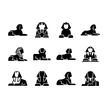 Egyptian sphinx monuments glyph icons set with egyptian monuments landmark
