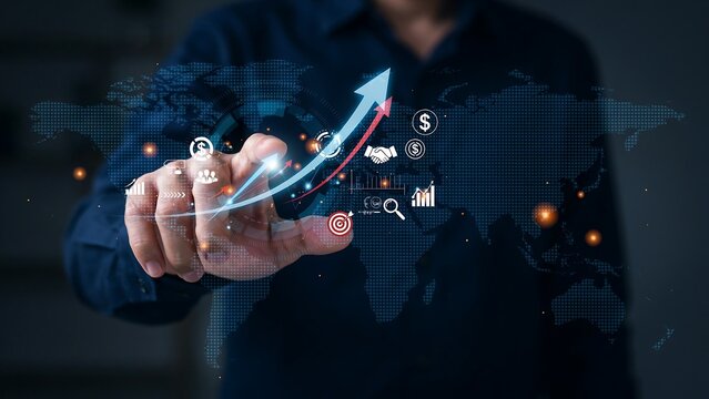 Business and technology integration showing virtual financial growth chart