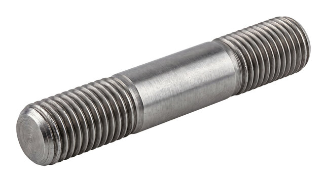 Long cylindrical threaded bolt stud silver steel rod for heavy industrial assembly.