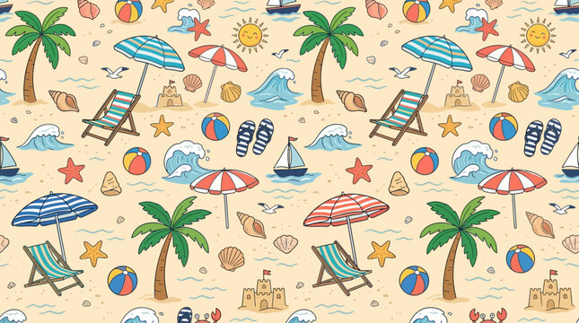 seamless pattern with tropical beach