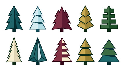 Obraz premium Diverse stylized evergreen trees in a flat design collection during winter season