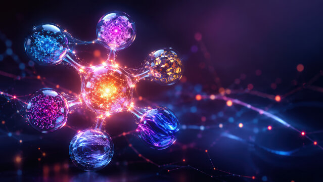 Technology innovation transformation resilience adaptability digital network connection molecular model futuristic abstract art science sphere