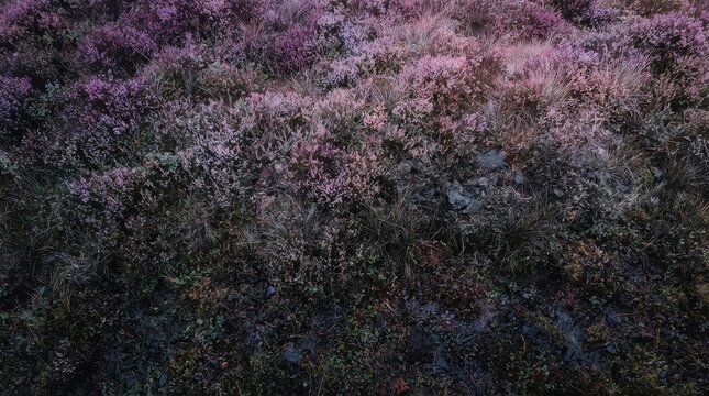 Purple heather field with natural ground texture