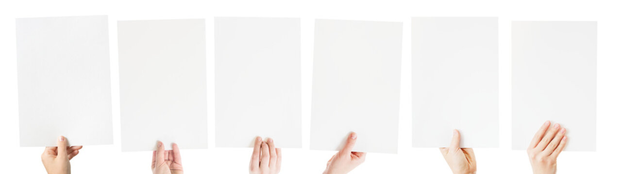 hands holding blank paper isolated on transparent background