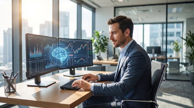 Financial Professional Using Artificial Intelligence for Market Data Analysis