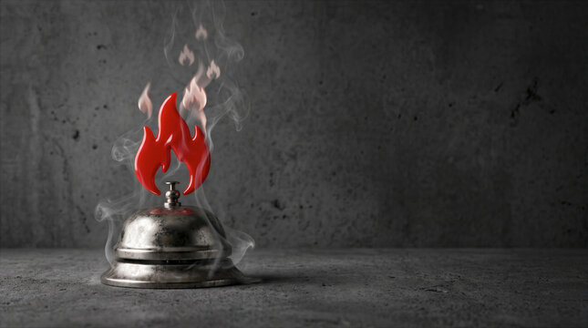 Crisis Alert Bell Burning with Smoke Symbolizing Urgent Warning and Emergency