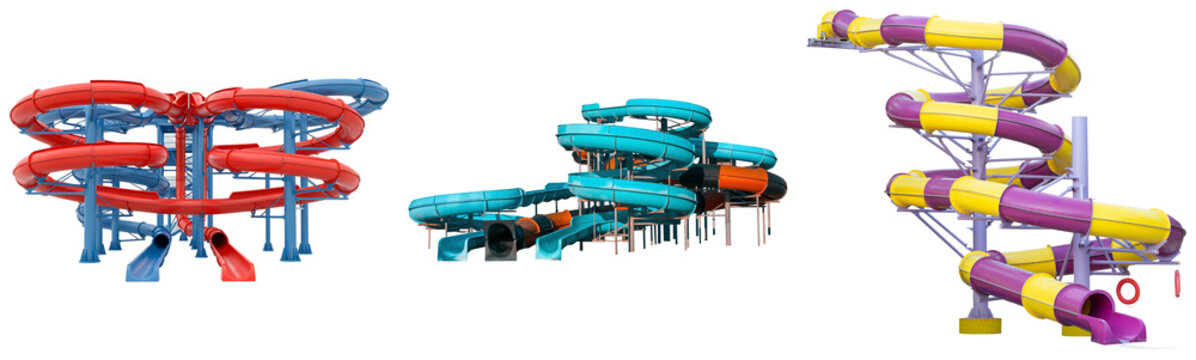 Collection of colorful water slides isolated on a white background