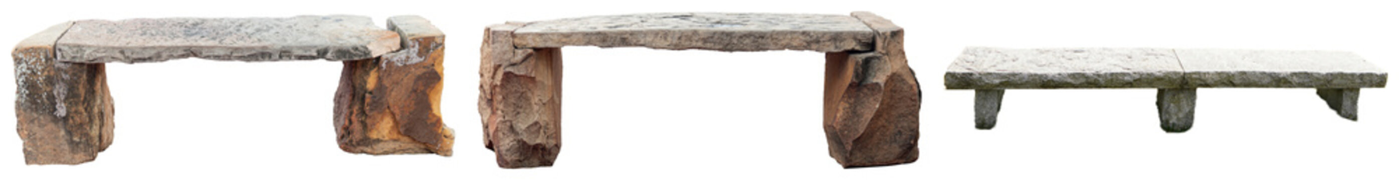 Three stone benches isolated on a white background