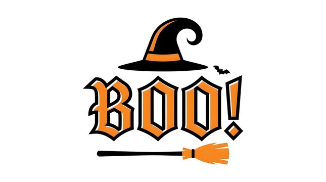 A spooky and delightful halloween typography design featuring a witch's hat and the classic 'boo ' exclamation