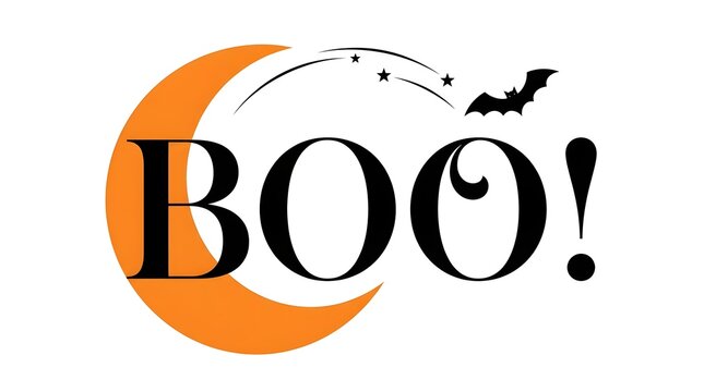 Spooky halloween typography design featuring a crescent moon bats and the word 'boo ' for festive celebrations and decorations