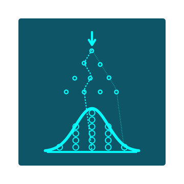 Normal Distribution Bell Curve Icon &ndash; Galton board pegs channel falling paths into stacked bins that build a Gaussian curve