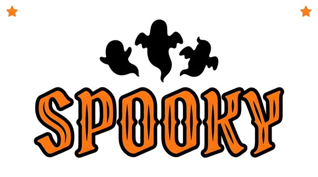 This captivating halloween typography design evokes a sense of playful fright featuring the word 'spooky' in a vibrant orange hue complemented by