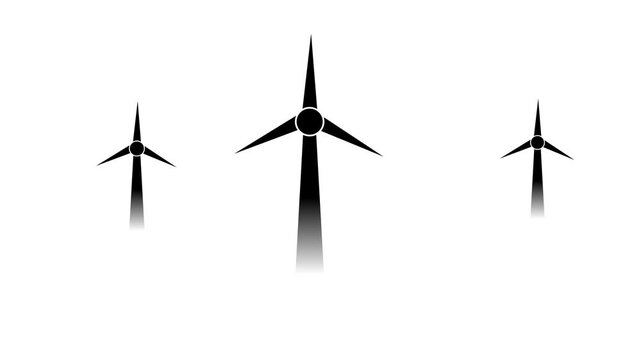Wind Turbines Rotating Motion Graphic Animation Loop Isolated White Background Renewable Energy Video Overlay