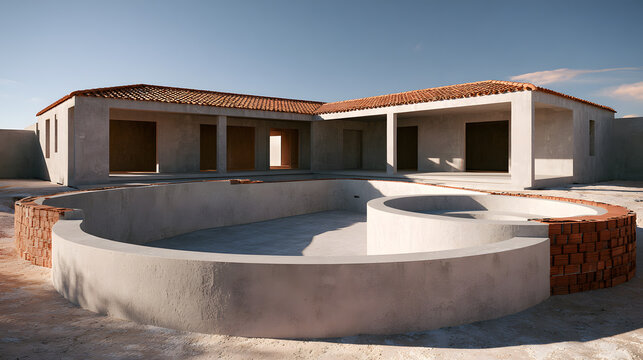 Freeform Swimming Pool under Construction with Brick Coping