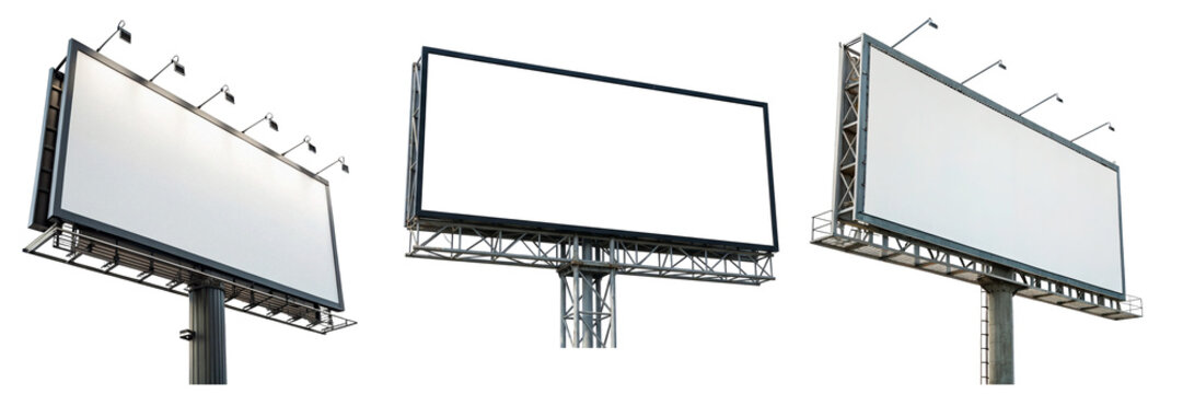 Three blank billboards isolated on a white background