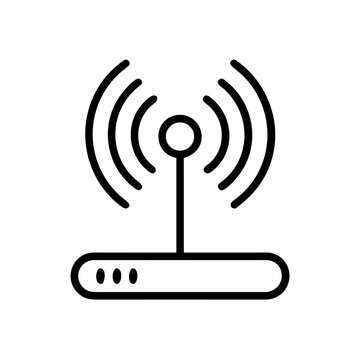 Wifi router icon transmitting signal waves and lights.