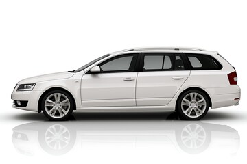 Naklejka premium Side view of a white station wagon car isolated on white background