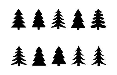 Obraz premium Diverse forest tree silhouettes collection featuring sharp and rounded evergreen fir shapes.