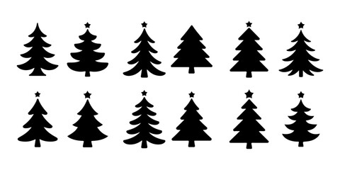 Obraz premium Set of ten christmas tree icons with star vector illustration flat style.