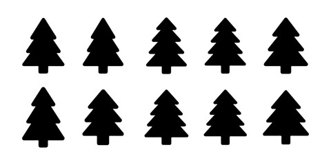 Obraz premium Collection of ten black christmas trees icons on checkered background graphic.