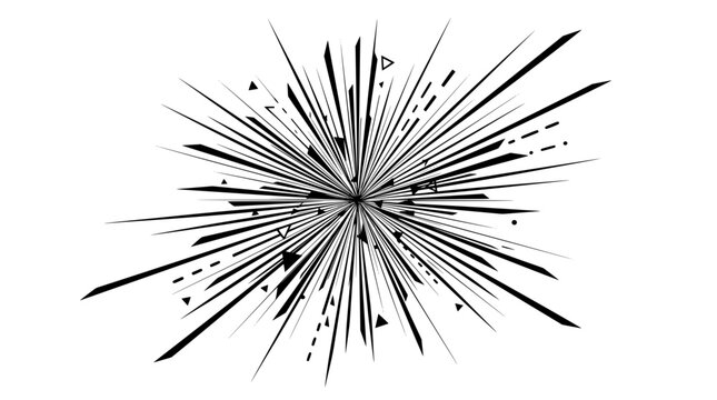 Abstract explosive black and white vector graphic featuring comic style action lines and geometric shapes explosion geometric