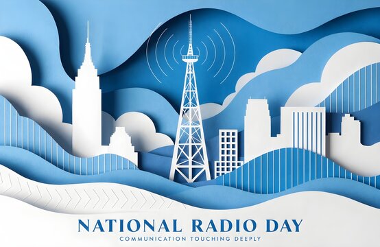National Radio Day Celebration with Radio Tower and Cityscape - A Tribute to Communication
