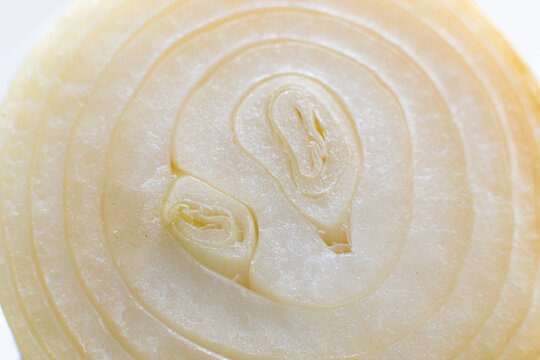 Close-up of sliced onion, revealing concentric layers