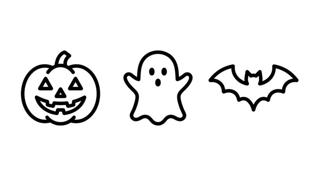 Halloween icon set featuring pumpkin ghost and bat line art halloween celebration decoration minimalist collection seasonal tradition