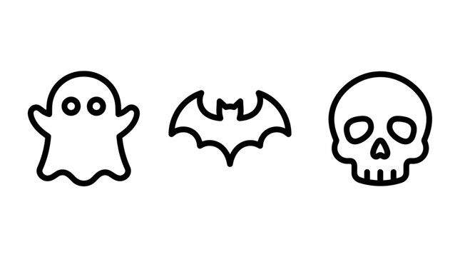 Halloween icon set featuring ghost bat and skull line art halloween skeleton celebration decoration minimalist collection seasonal tradition